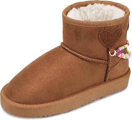 Kids' Chestnut Winter Boots with Faux Fur Trim